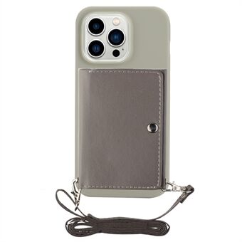 TPU-telefondeksel for iPhone 15 Pro Max, PU-lær lommebokstelefonstativ med skulderrem