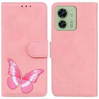 For Motorola Edge 40 5G PU Leather Butterfly Printing Case Stand Lommebok Telefondeksel med hudberøring