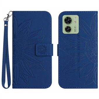 HT04 for Motorola Edge 40 5G lommebok lær telefonveske Sunflower Imprint Stand Telefondeksel med håndstropp