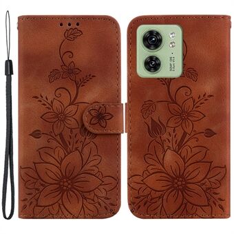For Motorola Edge 40 5G Imprinted Lily Flower Telefonveske PU-skinndeksel med Stand