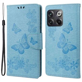 For OnePlus 10T 5G / ACE Pro 5G Big sommerfugler Blomstermønster med avtrykk av lærveske Magnetisk lås Stand Lommebokdeksel med stropp