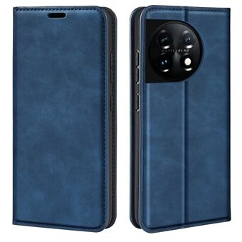 For OnePlus 11 5G hudberøringsfølelse magnetisk autoabsorbert lommebokveske Helt innpakket PU- Stand Flip-telefondeksel