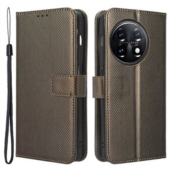 For OnePlus 11 5G PU-lær mobiltelefondeksel Diamond Texture Flip Stand Full beskyttelse Telefonveske