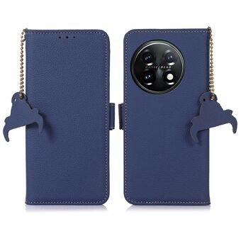 Støtsikkert deksel for OnePlus 11 5G telefondeksel i ekte skinn RFID-blokkerende lommebok telefondeksel med Stand