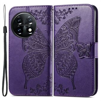 For OnePlus 11 5G PU-skinn Støtsikker telefonveske påtrykt Butterfly Flip- Stand lommebokdeksel