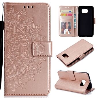 Imprint Flower Leather Wallet Stand -veske til Samsung Galaxy S6 G920