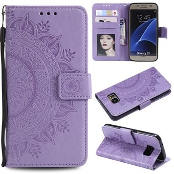 Imprint Flower Magnetic Leather Stand til Samsung Galaxy S7 SM-G930