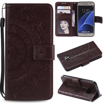 Imprint Flower Magnetic Leather Stand til Samsung Galaxy S7 SM-G930