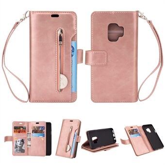 Magnetisk Stand lommebok med glidelås TPU-skall med stropp for Samsung Galaxy S9 G960