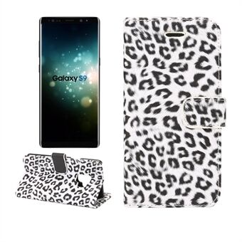 Leopard mønster Stand i skinn til Samsung Galaxy S9 G960 - Hvit