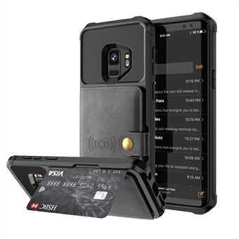 PU-skinnbelagt TPU-lommebok Kickstand-deksel med innebygd magnetark for Samsung Galaxy S9 - Svart