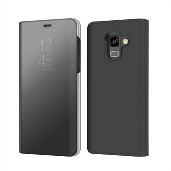 For Samsung Galaxy A8 (2018) Informasjonsvisning Belagt Stand Beskyttelsesdeksel i skinn - svart
