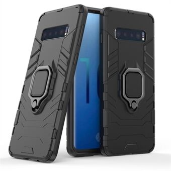For Samsung Galaxy S10 Finger Ring Kickstand PC + TPU Hybrid Mobilveske - Svart