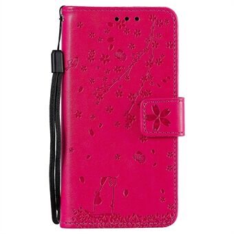 Imprint Sakura Cat Leather Wallet Stand veske til Samsung Galaxy S10