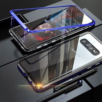 Avtakbar magnetisk metallramme + ensidig herdet glass bakside mobiltelefondeksel for Samsung Galaxy S10 Plus