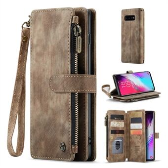 CASEME C30 Series Zipper Pocket Phone Case for Samsung Galaxy S10 Plus 4G, PU Leather Flip Wallet Cover Stand med stroppkortholder