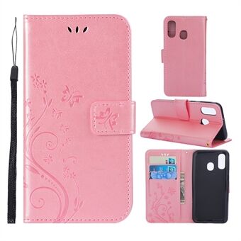 For Samsung Galaxy A40 Imprint Butterfly Flower Leather Wallet Case Deksel Telefon