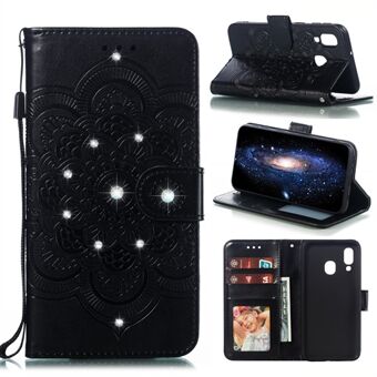 Cool Shiny Diamond Imprint Mandala Flower Leather Telefondeksel til Samsung Galaxy A40