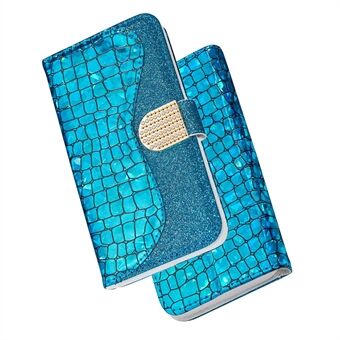 Crocodile Skin Glittery Powder Splicing Wallet Lærveske til Samsung Galaxy A40