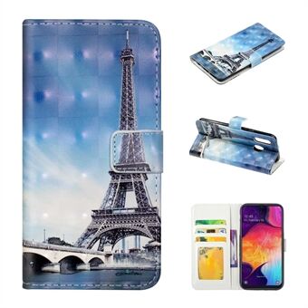 Mønsterutskrift Light Spot Decor Wallet Flip Leather Protective Cover with Strap for Samsung Galaxy A40