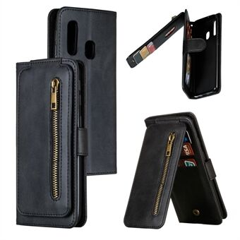 Glidelås lomme 9 kortspor skinn lommebok Stand tilfelle dekke for Samsung Galaxy A40