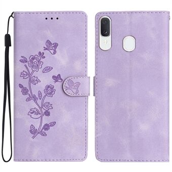 Flower Imprint Lommebok telefonveske til Samsung Galaxy A40 PU Stand Støtsikkert deksel