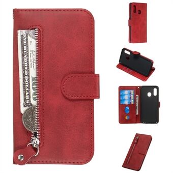 Glidelåslomme Lommebok Stand Flip Leather Phone Shell for Samsung Galaxy A20e