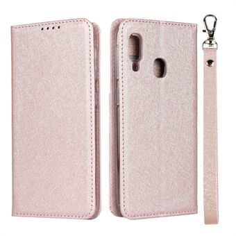 Silk Texture Leather Lommebok Stand Telefonveske Deksel med stropp for Samsung Galaxy A20e
