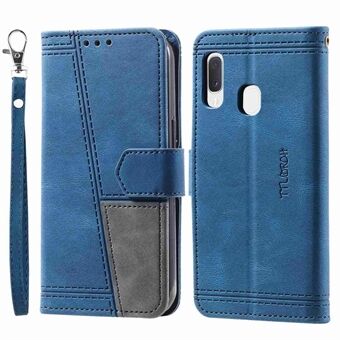TTUDRCH for Samsung Galaxy A20e 004 Skin-touch Leather Splicing Wallet Case RFID Blocking Stand Magnetic Closure Shockproof TPU Flip Cover with Strap