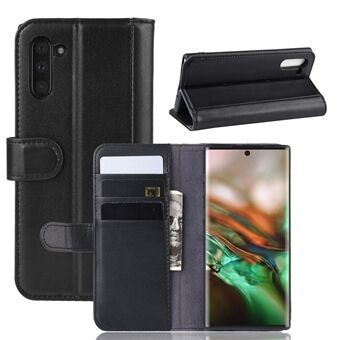 Lommebokdeksel i ekte delt skinn med telefondeksel med Stand til Samsung Galaxy Note 10 - Svart