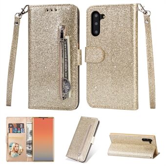 Flash med glidelås Stand Lærlommebok Telefonveske med stropp for Samsung Galaxy Note 10 / Note 10 5G