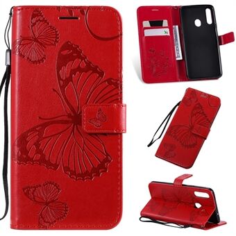 Imprint Butterfly Leather Wallet Case for Samsung Galaxy A20s