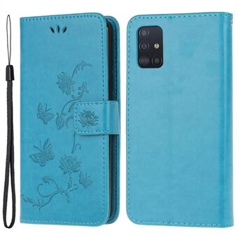 Imprint Butterfly Flower Skin PU Leather Flip Cell Case for Samsung Galaxy A51
