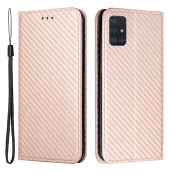 Carbon Fiber Texture Stand Lommebok Telefondekselveske til Samsung Galaxy A51 4G SM-A515