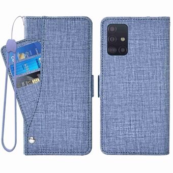 For Samsung Galaxy A51 4G SM- Stand Jeans Cloth Texture PU Lær lommebokstativ deksel Roterende kortspor Telefonveske
