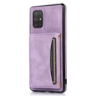 For Samsung Galaxy A51 4G SM-A515 Magnetisk knapp Tri-fold lommebok telefonveske Kickstand PU-skinnbelagt TPU-deksel