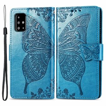For Samsung Galaxy A51 4G SM-A515 påtrykt sommerfuglmønster Anti- Scratch telefonveske PU lær Stand lommebokdeksel med stropp