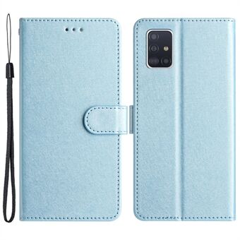 For Samsung Galaxy A51 4G SM-A515 Anti-dråpe lær telefon lommebok Stand deksel Silk Texture Veske med håndstropp