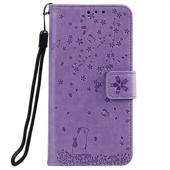 Imprint Sakura Cat Leather Deksel med kortspor for Samsung Galaxy A71