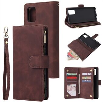 Zipper Pocket Multiple kortspor Leather Stand sak for Samsung Galaxy A71