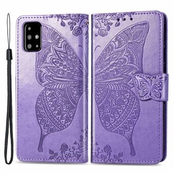 For Samsung Galaxy A71 4G SM-A715 Stand Lommebok Telefonveske PU-skinn påtrykt sommerfuglmønster Magnetisk låsdeksel med stropp