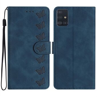 Skinntelefonveske til Samsung Galaxy A71 4G SM-A715 Butterfly-påtrykt Stand lommebokdeksel