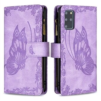 Glidelås Lomme Design Påtrykt sommerfuglmønster Lommebok Stand Lærveske til Samsung Galaxy S20 Plus
