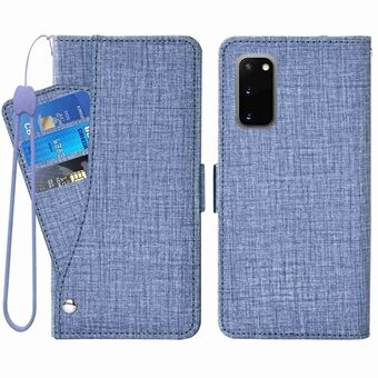 For Samsung Galaxy S20 4G / 5G Jean Cloth Texture Roterende kortspor PU-skinnveske Lommebokstativ Stand