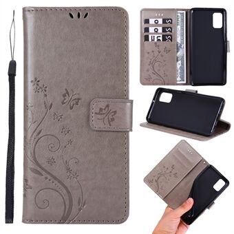 Imprint Butterflies Wallet Stand Flip Leather Phone Shell for Samsung Galaxy A41 (Global versjon)