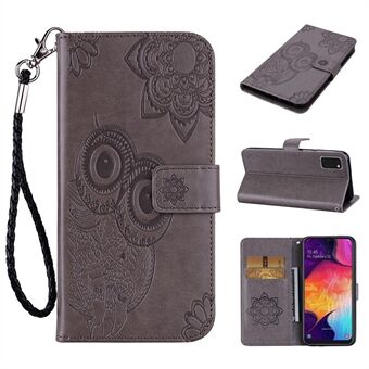 Avtrykk Flower Owl Pattern Leather Wallet Stand Phone Case Shell for Samsung Galaxy A41 (Global Version)