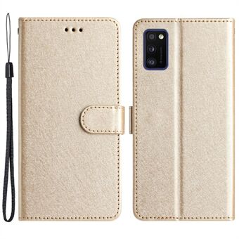 Magnetisk låsveske for Samsung Galaxy A41 (global versjon) Silk Texture Leather Wallet Stand Shell med håndstropp