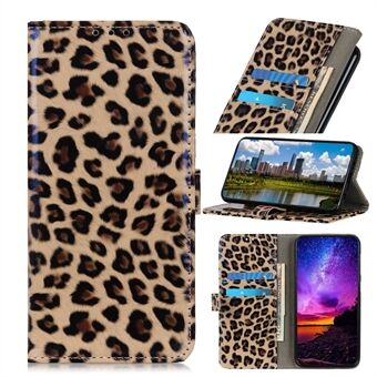Glossy Leopard Texture Leather Lommebok telefondeksel til Samsung Galaxy A21s
