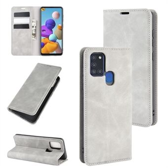 Silky Touch Autoabsorbert Flip Leather Wallet Stand -veske til Samsung Galaxy A21s