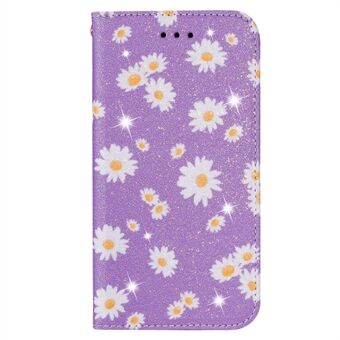 Daisy Pattern Flash Powder Card Holder Flip Leather Phone Case for Samsung Galaxy A21s